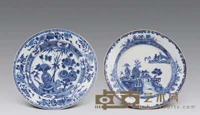 清康熙 青花碟（两只） 口径22.6cm；23cm，底径12.3cm；12